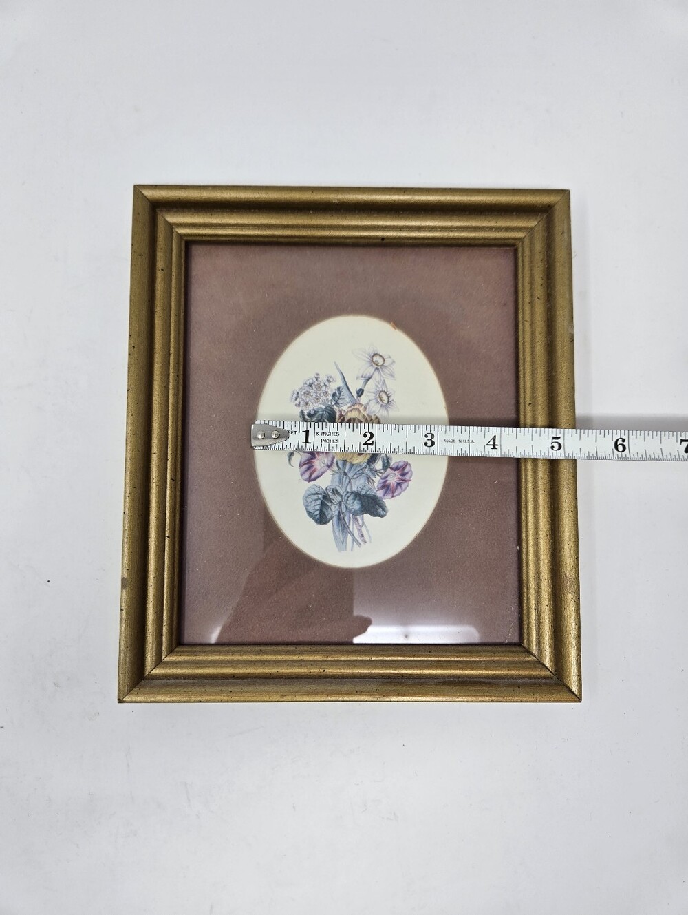 Cute Small Brown Matte Flower Framed Photograph 8 Inches Oval Cute Retro Vintage - Picture 6 of 8